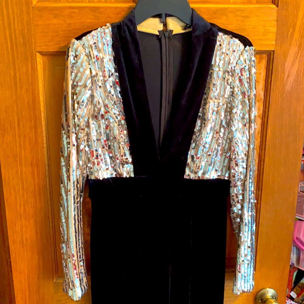 Black Velvet Sequin Jumpsuit Size Medium